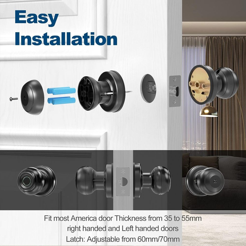 GeekTale Smart Door Lock, Fingerprint Deadbolt Smart Lock+Smart Door knob ‎RD02-B&K01