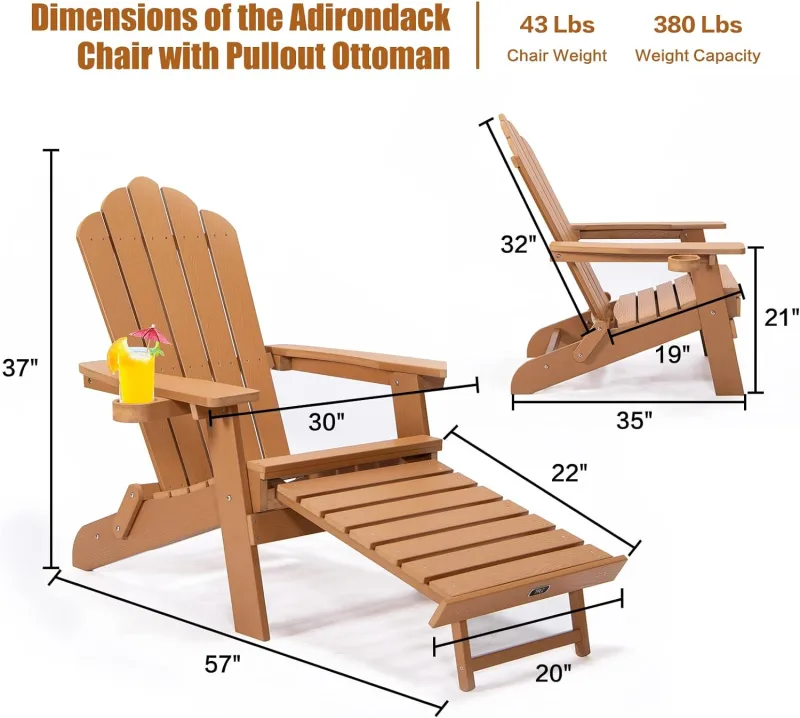 TALE Folding Adirondack Chair with Retractable Footrest Brown AC02BN