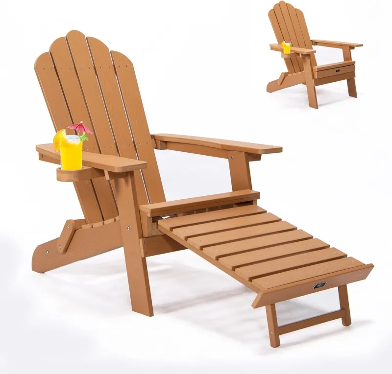 TALE Folding Adirondack Chair with Retractable Footrest Brown AC02BN