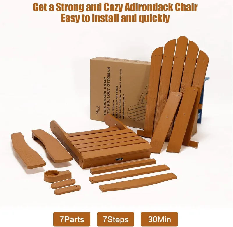 TALE Folding Adirondack Chair with Retractable Footrest Brown AC02BN