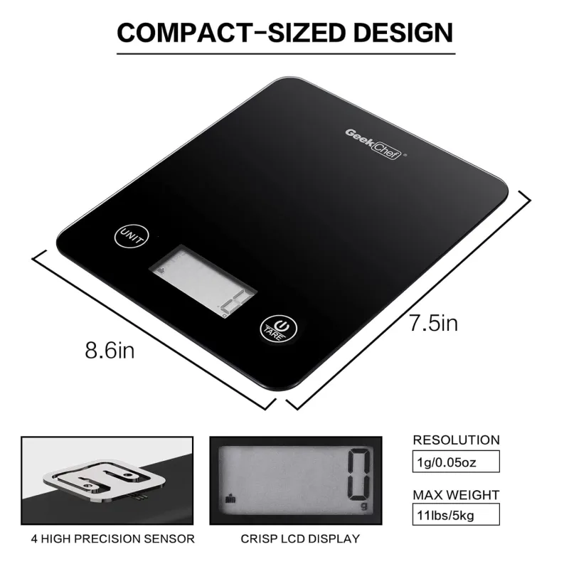 Geek Chef Digital Scale with App1 lb/oz Black Glass