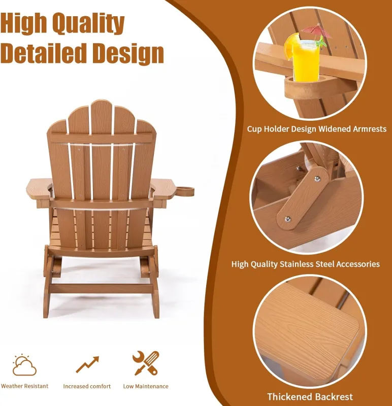 TALE Folding Adirondack Chair with Retractable Footrest Brown AC02BN