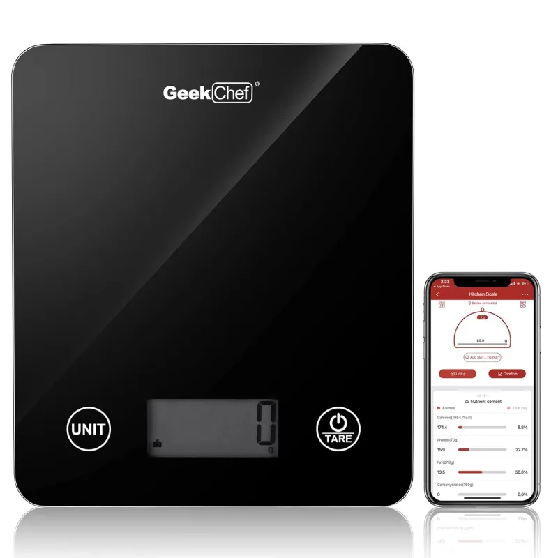 Geek Chef Digital Scale with App1 lb/oz Black Glass
