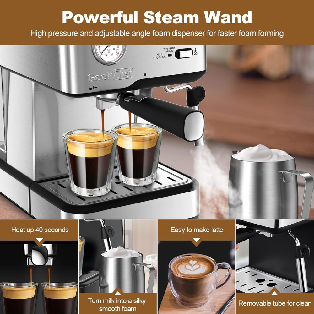 Geek Chef Espresso Machine Coffee Machine GCF20BP and Coffee Grinder for Beans