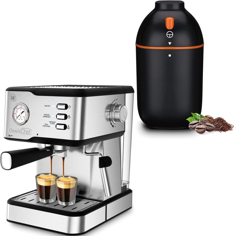 Geek Chef Espresso Machine Coffee Machine GCF20BP and Coffee Grinder for Beans