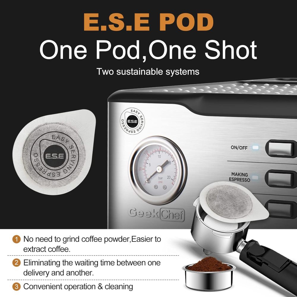 Geek Chef Espresso Machine Coffee Machine GCF20BP and Coffee Grinder for Beans