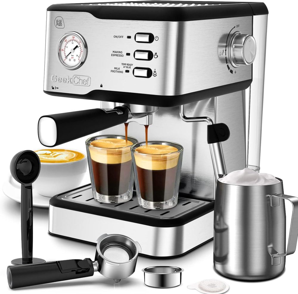 Geek Chef Espresso Machine Coffee Machine GCF20BP and Coffee Grinder for Beans