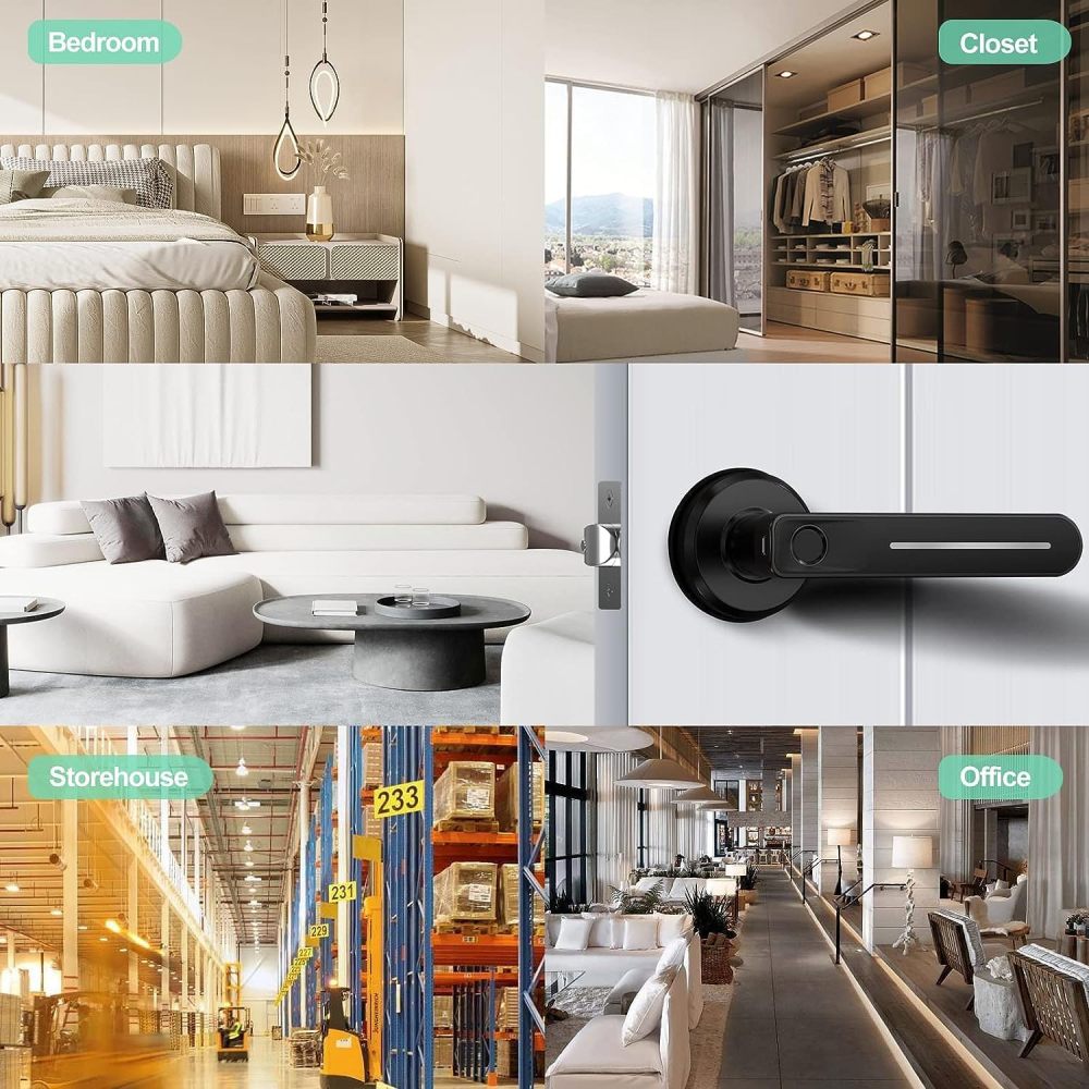 GeekTale Smart Door Handle Fingerprint Door Lock Matte Black