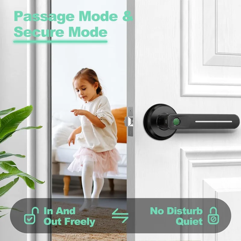 GeekTale Smart Door Handle Fingerprint Door Lock Matte Black