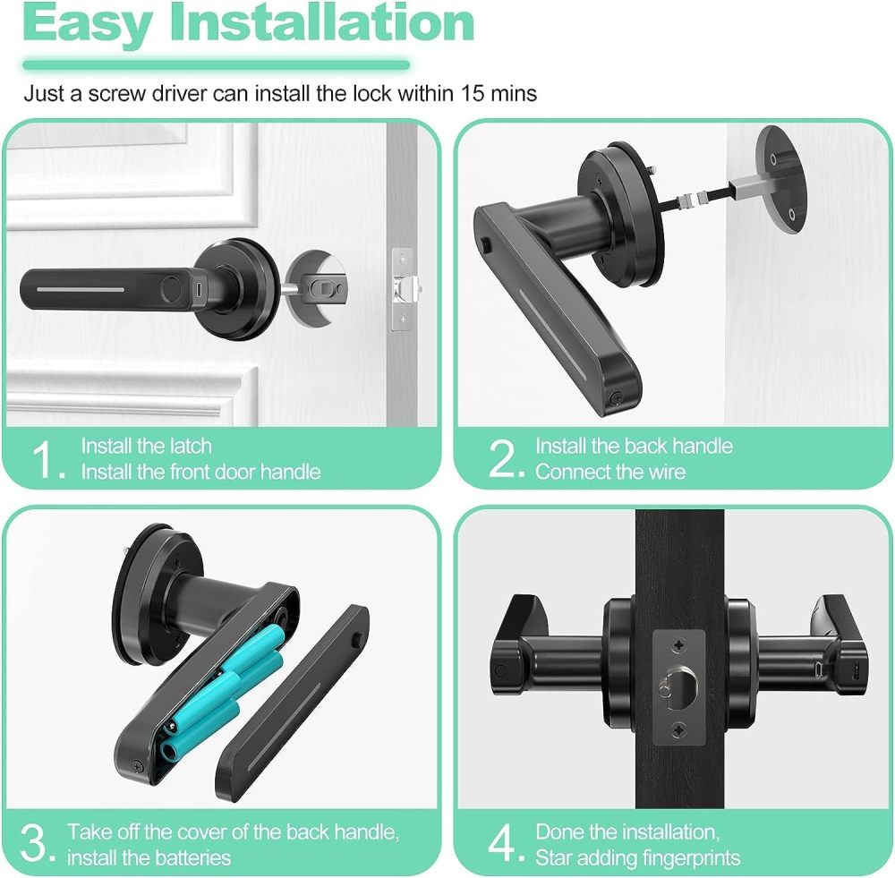 GeekTale Smart Door Handle Fingerprint Door Lock Matte Black