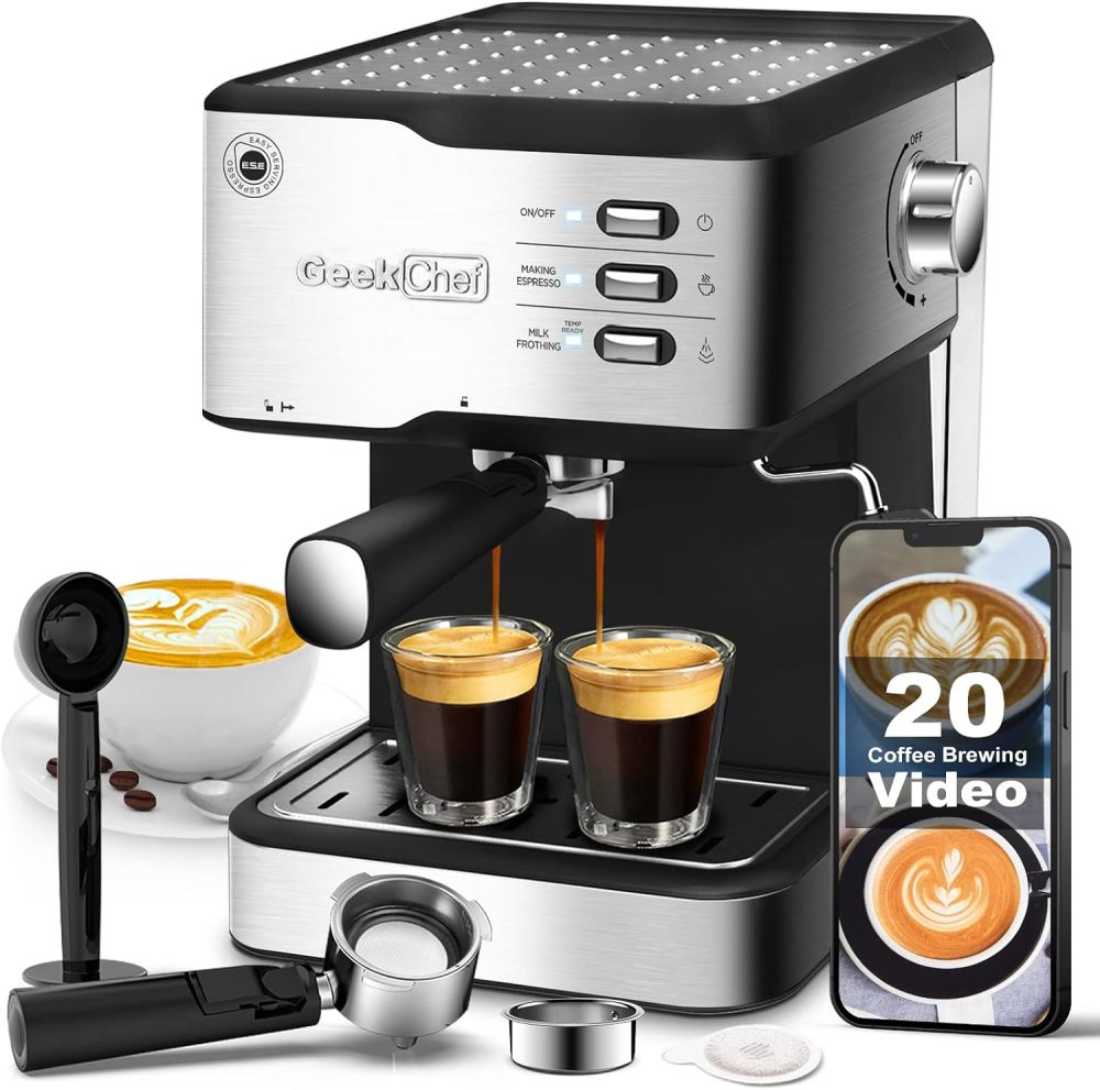 Geek Chef Espresso Machine Coffee Machine GCF20B and Coffee Grinder for Beans