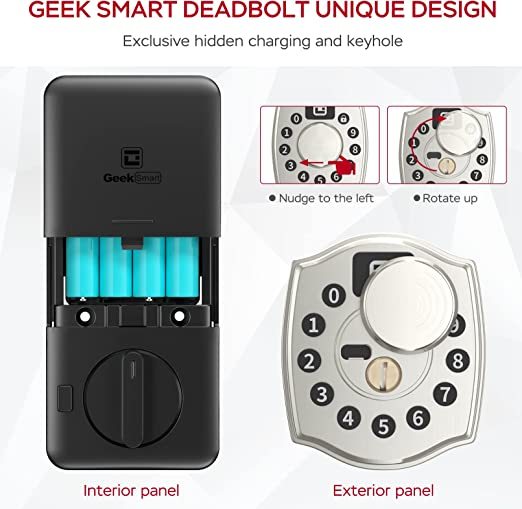 Smart Door Lock, Geek 4-in-1 IP65 Waterproof Anti-Fog Keyless Entry Deadbolt Door Locks with Keypad Remote Control with APP, IC Card, Mechanical Key Low Temperature Start Front Door External Lock