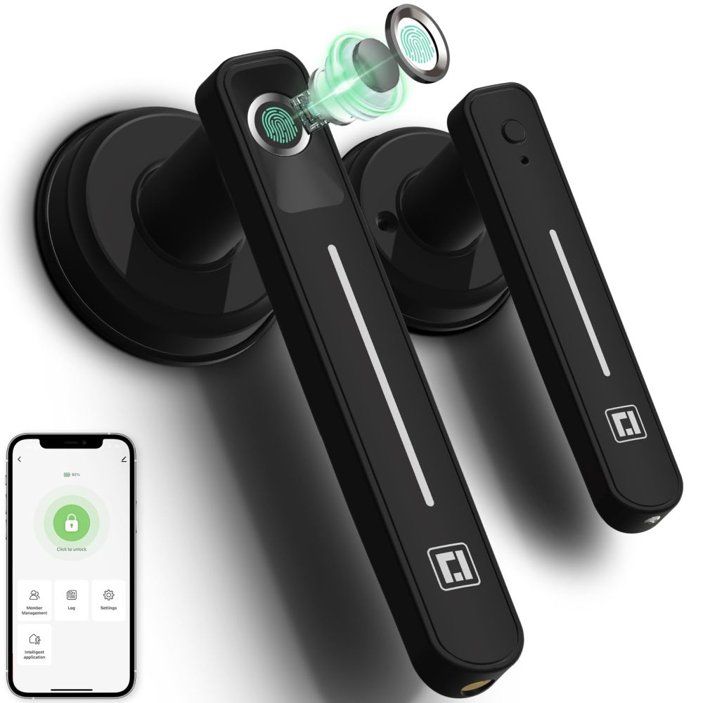 GeekTale Fingerprint Door Lock, Biometric Door Lock Keyless Entry Door Locks with Handle, Smart Door Handle Fingerprint Door Knob for Bedroom,Office,Apartments,Hotels