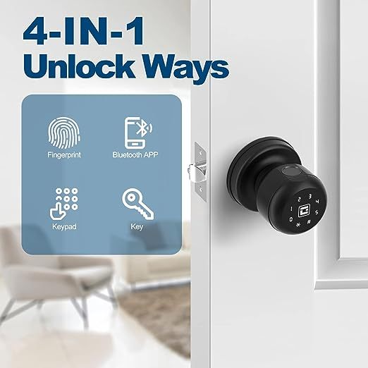 GeekTale Smart Door Knob with Keypad, Smart Door Lock Fingerprint Door Lock with Keypad, App Control, Great Door Lock for Bedrooms,Cloakroom, Apartments Offices,Hotels