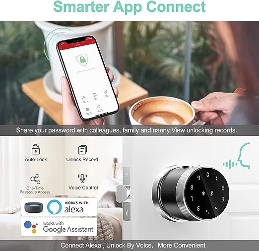 Geek Smart Door Lock Fingerprint Door Lock Biometric Door Lock with Keypad Smart Door Knob Remote Control with APP IC Card Mechanical Key Great for Airbnb Homes Apartments Hotels and Offices