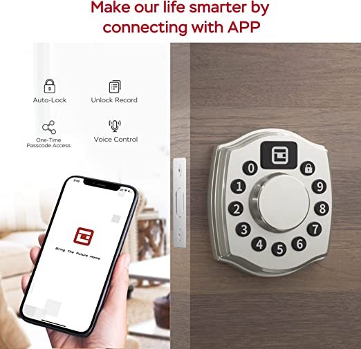 Smart Door Lock, Geek 4-in-1 IP65 Waterproof Anti-Fog Keyless Entry Deadbolt Door Locks with Keypad Remote Control with APP, IC Card, Mechanical Key Low Temperature Start Front Door External Lock