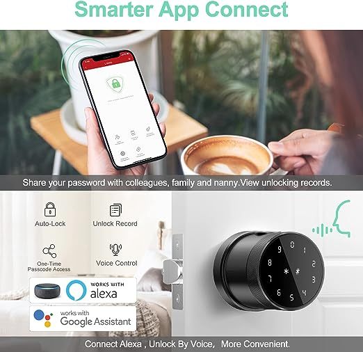 Geek Smart Door Lock Fingerprint Door Lock Biometric Door Lock with Keypad Smart Door Knob Remote Control with APP IC Card Mechanical Key Great for Airbnb Homes Apartments Hotels and Offices
