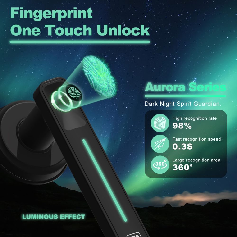 GeekTale Fingerprint Door Lock, Biometric Door Lock Keyless Entry Door Locks with Handle, Smart Door Handle Fingerprint Door Knob for Bedroom,Office,Apartments,Hotels