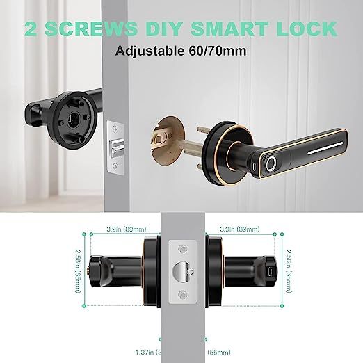 Geek Smart Fingerprint Door Lock Smart Door Lock Biometric Door Knob Keyless Entry Door Locks with Handle for Homes/Apartments/Office/Hotels Black
