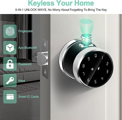 Geek Smart Door Lock Fingerprint Door Lock Biometric Door Lock with Keypad Smart Door Knob Remote Control with APP IC Card Mechanical Key Great for Airbnb Homes Apartments Hotels and Offices