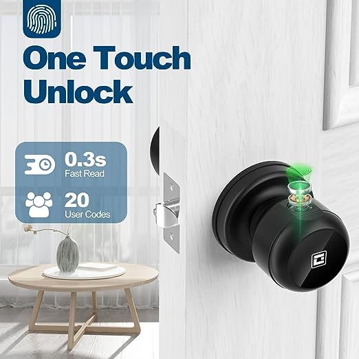 GeekTale Smart Door Knob with Keypad, Smart Door Lock Fingerprint Door Lock with Keypad, App Control, Great Door Lock for Bedrooms,Cloakroom, Apartments Offices,Hotels