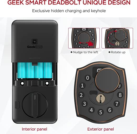 Smart Door Lock, Geek 4-in-1 IP65 Waterproof Anti-Fog Keyless Entry Deadbolt Door Locks with Keypad Remote Control with APP, IC Card, Mechanical Key Low Temperature Start Front Door External Lock