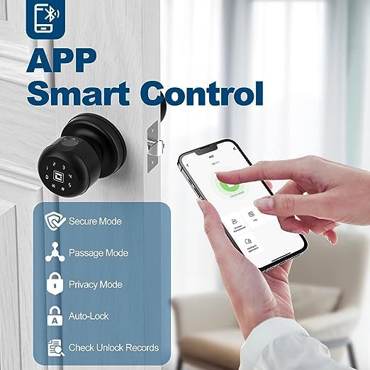 GeekTale Smart Door Knob with Keypad, Smart Door Lock Fingerprint Door Lock with Keypad, App Control, Great Door Lock for Bedrooms,Cloakroom, Apartments Offices,Hotels