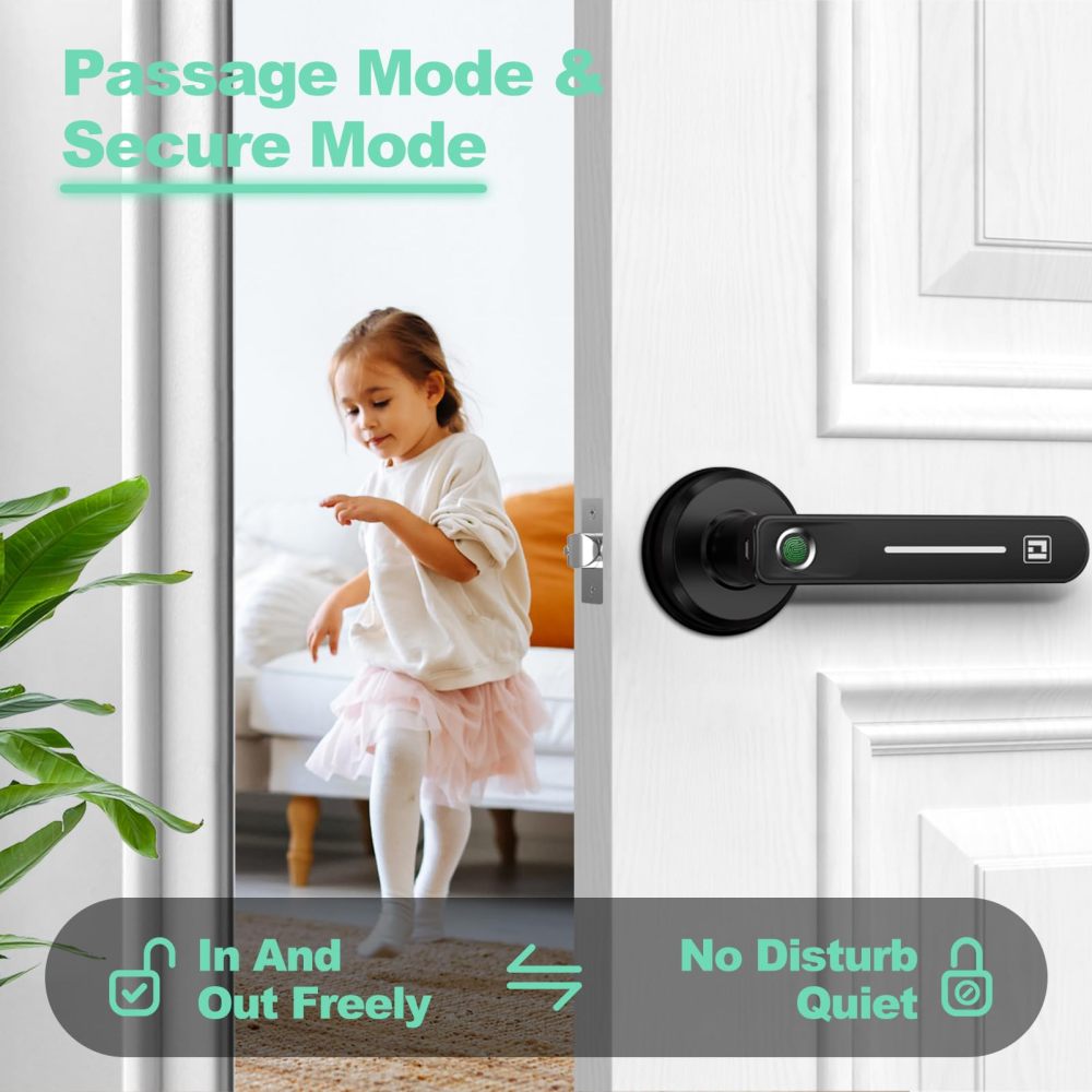 GeekTale Fingerprint Door Lock, Biometric Door Lock Keyless Entry Door Locks with Handle, Smart Door Handle Fingerprint Door Knob for Bedroom,Office,Apartments,Hotels