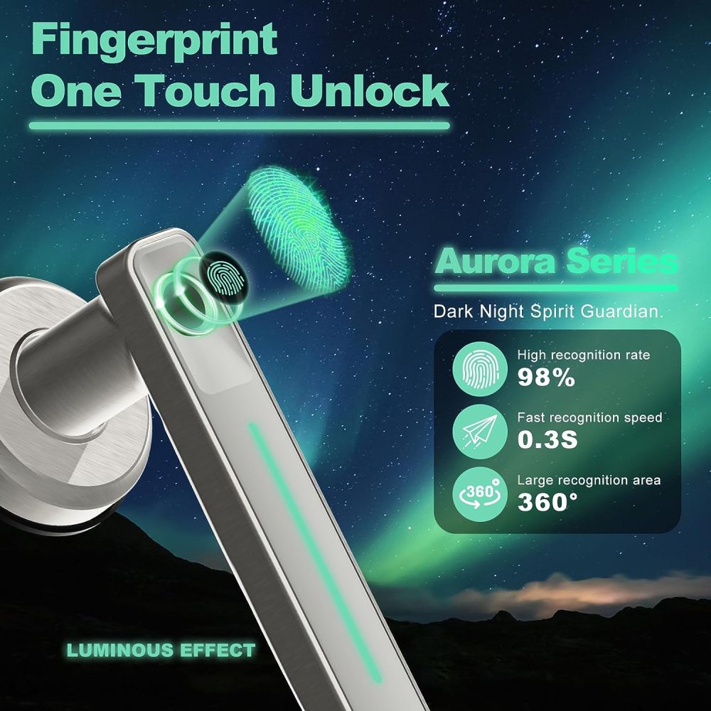 GeekTale Fingerprint Door Lock, Biometric Door Lock Keyless Entry Door Locks with Handle, Smart Door Handle Fingerprint Door Knob for Bedroom,Office,Apartments,Hotels