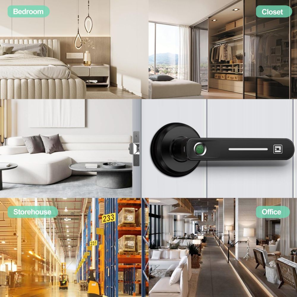 GeekTale Fingerprint Door Lock, Biometric Door Lock Keyless Entry Door Locks with Handle, Smart Door Handle Fingerprint Door Knob for Bedroom,Office,Apartments,Hotels