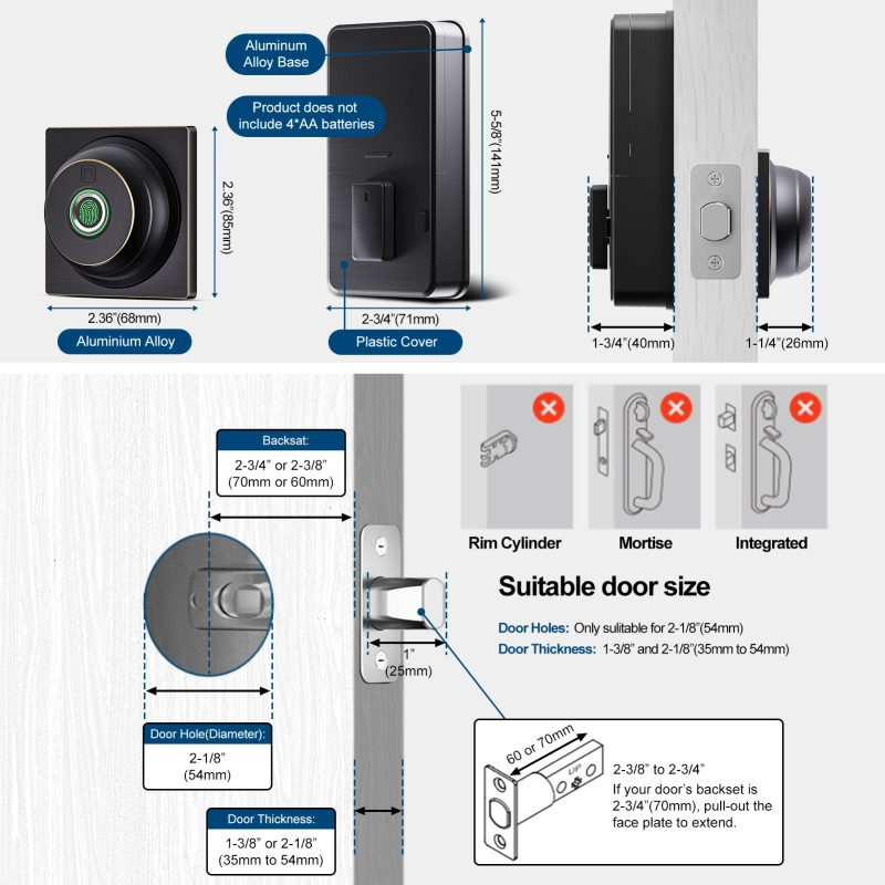 GeekTale Smart Deadbolt Lock, Fingerprint Deadbolt with App  RD02-B1