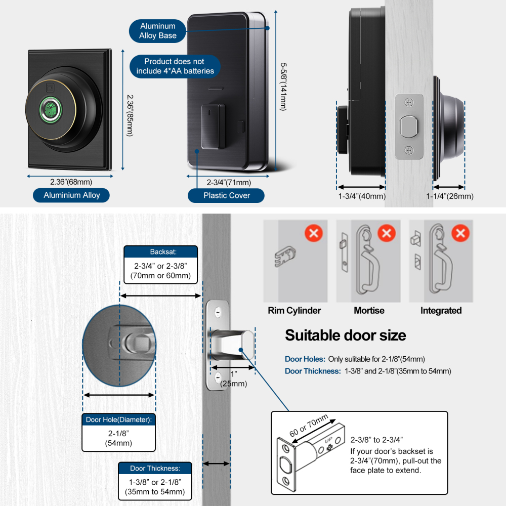 GeekTale Smart Deadbolt Lock, Fingerprint Deadbolt with App  RD02-B2