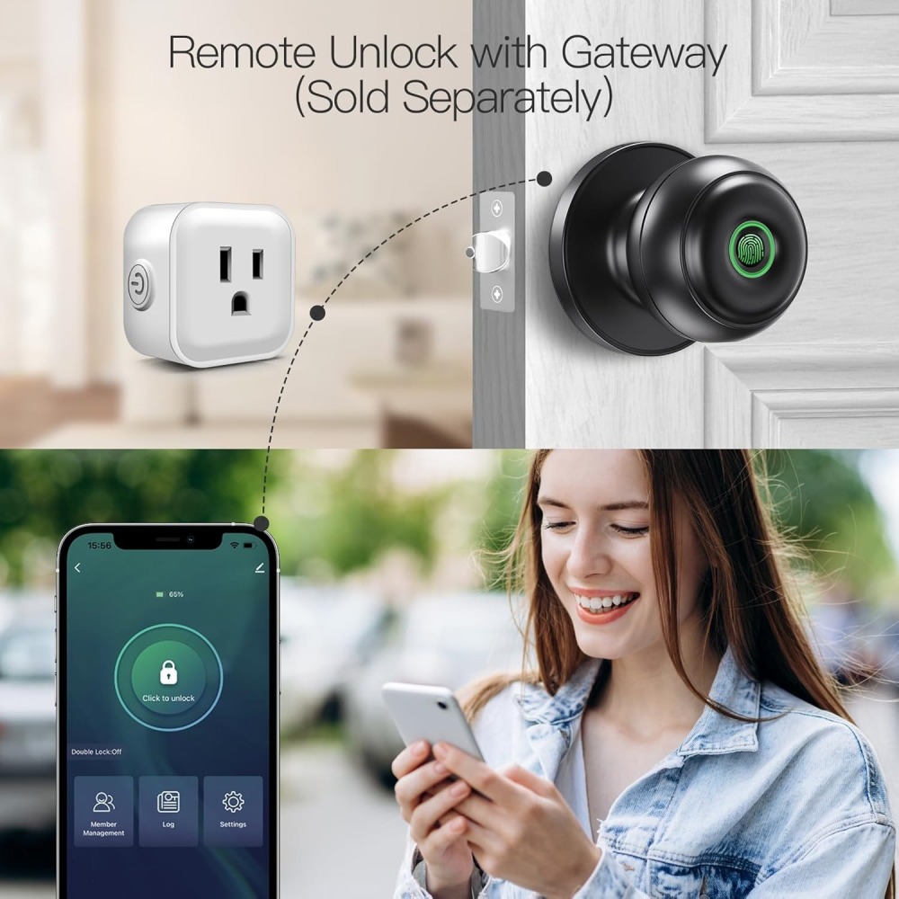 GeekTale Fingerprint Door Lock for Bedrooms, Fingerprint Door Knob with Lock, Smart Door Knob Biometric Door Knob, App Control, Back-up Keys, Thumbprint Door Knob for Bedrooms, Office, Apartment