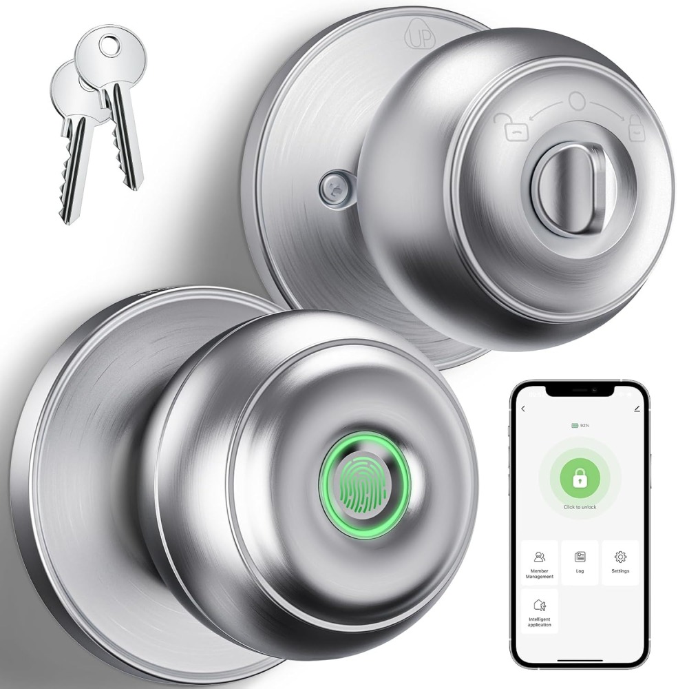 GeekTale Fingerprint Door Lock for Bedrooms, Fingerprint Door Knob with Lock K11-S