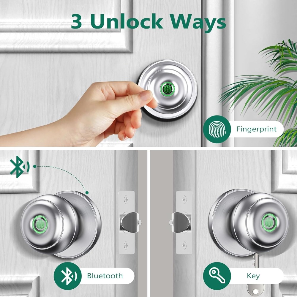 GeekTale Fingerprint Door Lock for Bedrooms, Fingerprint Door Knob with Lock K11-S