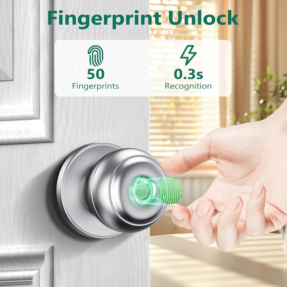 GeekTale Fingerprint Door Lock for Bedrooms, Fingerprint Door Knob with Lock K11-S