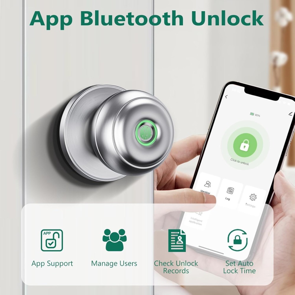 GeekTale Fingerprint Door Lock for Bedrooms, Fingerprint Door Knob with Lock K11-S