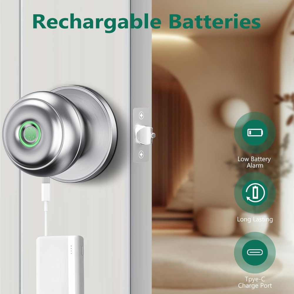 GeekTale Fingerprint Door Lock for Bedrooms, Fingerprint Door Knob with Lock K11-S
