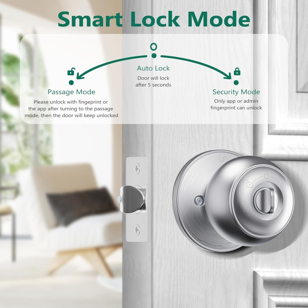 GeekTale Fingerprint Door Lock for Bedrooms, Fingerprint Door Knob with Lock K11-S