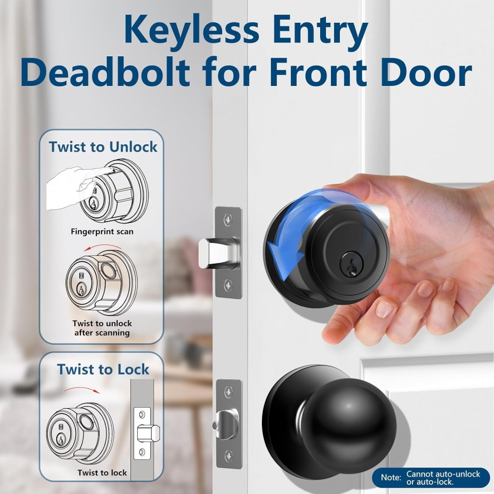 GeekTale Fingerprint Deadbolt, Fingerprint Door Knob, Smart Deadbolt Lock, Smart Door Lock F08