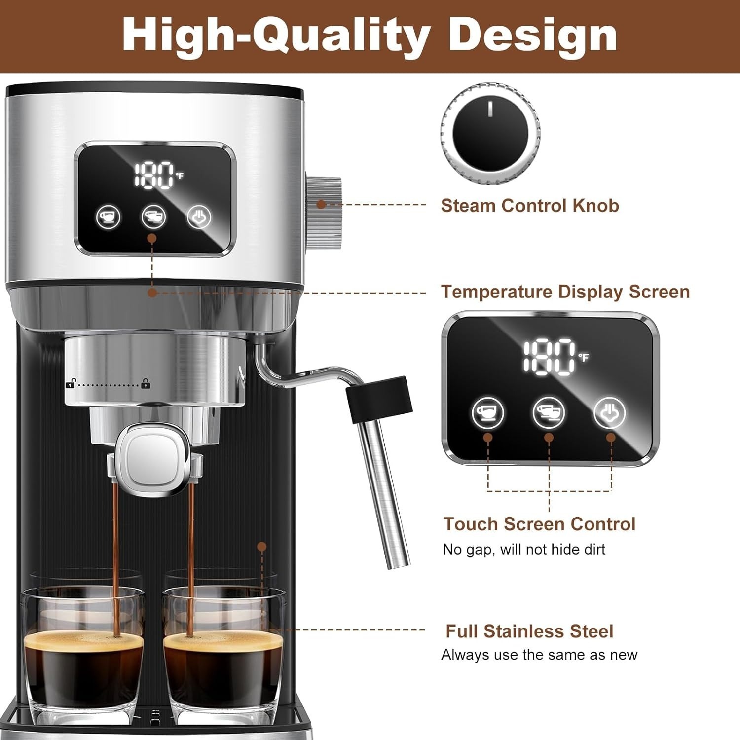 Geek Chef 20 Bar Espresso Machine, Fast Heating, Latte & Cappuccino Maker GCF20H