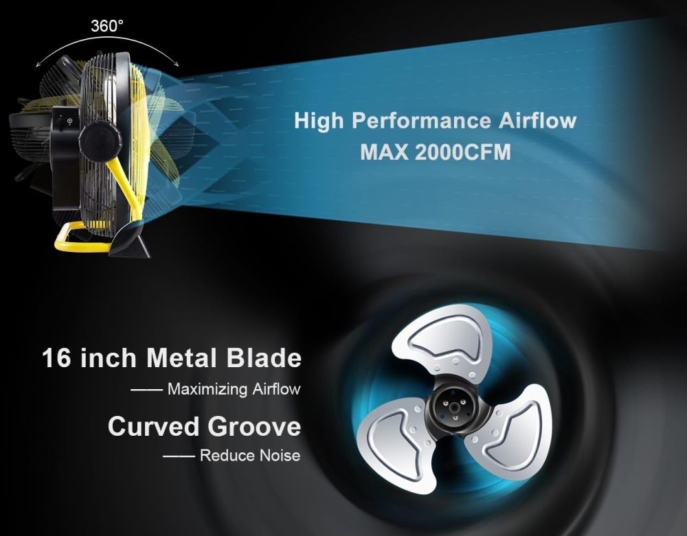 Geek Aire 16” Rechargeable Outdoor Fan, Battery Operated, Metal Blade CF2SEB