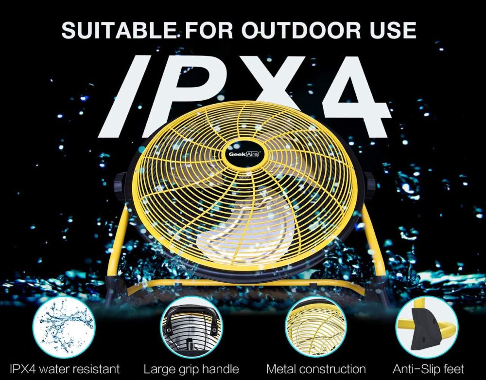 Geek Aire 16” Rechargeable Outdoor Fan, Battery Operated, Metal Blade CF2SEB