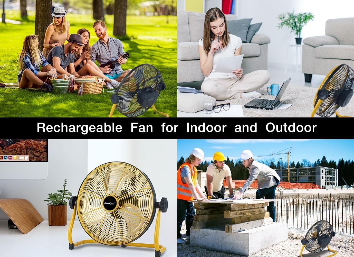 Geek Aire 12" Portable Battery Fan, 360° Tilt, 24h Run Time, for Camping & Travel CF1SEB