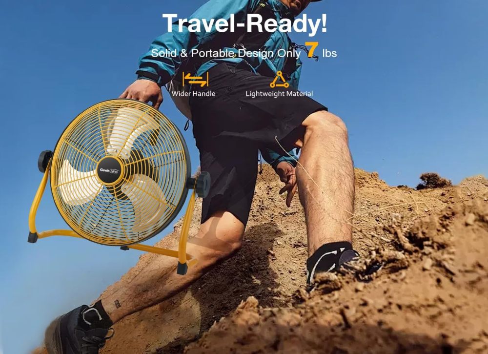 Geek Aire 12" Portable Battery Fan, 360° Tilt, 24h Run Time, for Camping & Travel CF1SEB