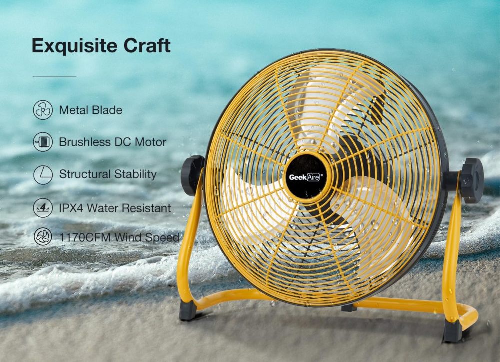 Geek Aire 12" Portable Battery Fan, 360° Tilt, 24h Run Time, for Camping & Travel CF1SEB