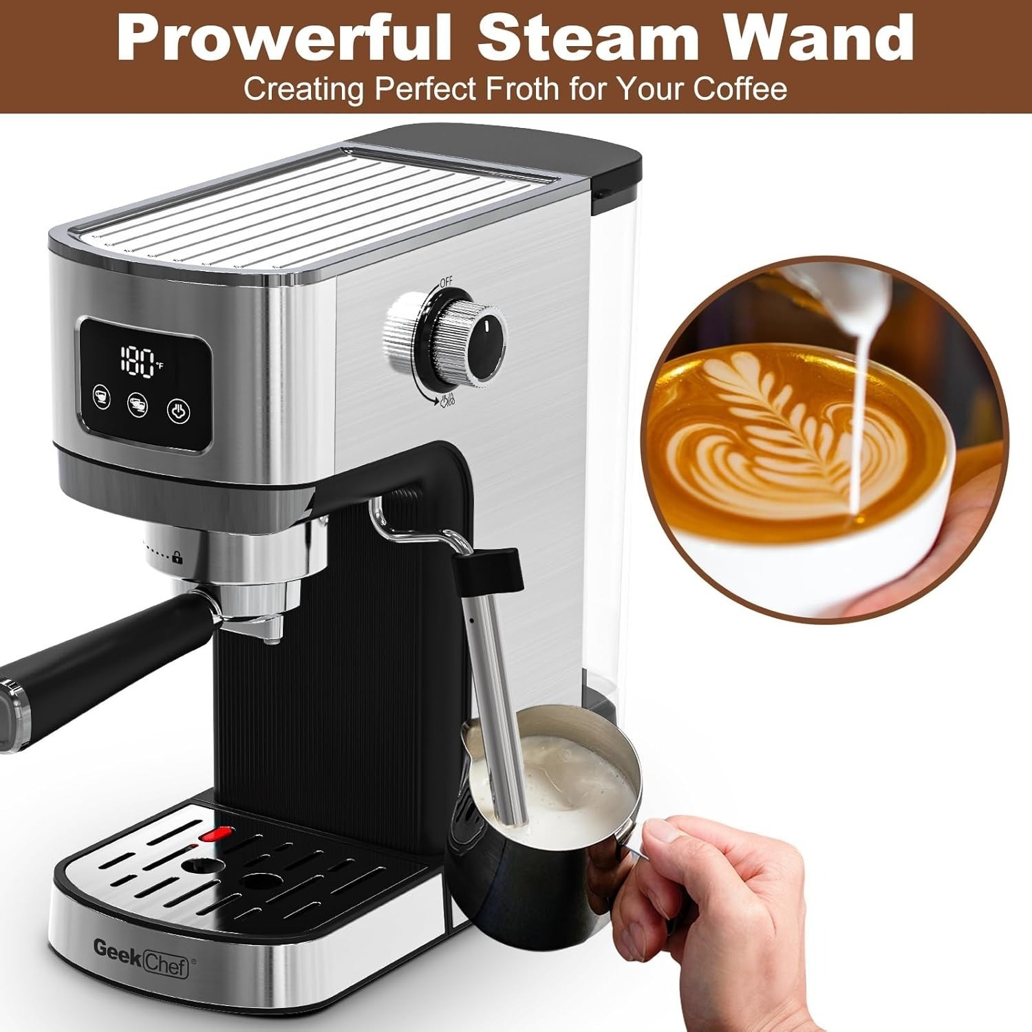 Geek Chef 20 Bar Espresso Machine, Fast Heating, Latte & Cappuccino Maker GCF20H