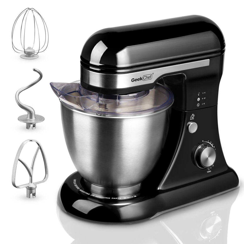 Geek Chef Electric 4.8QT Stand Mixer, 12 Speeds Tilt-head Food Mixer with Dough Hook, Whisk, Beater, Bowl, Rotary Knob for Home Kitchen
