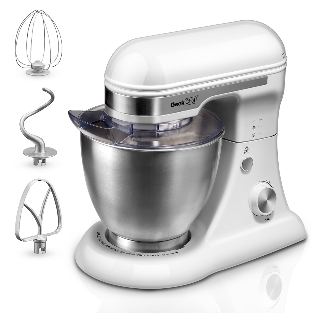 Geek Chef Electric 4.8QT Stand Mixer, 12 Speeds Tilt-head Food Mixer with Dough Hook, Whisk, Beater, Bowl, Rotary Knob for Home Kitchen