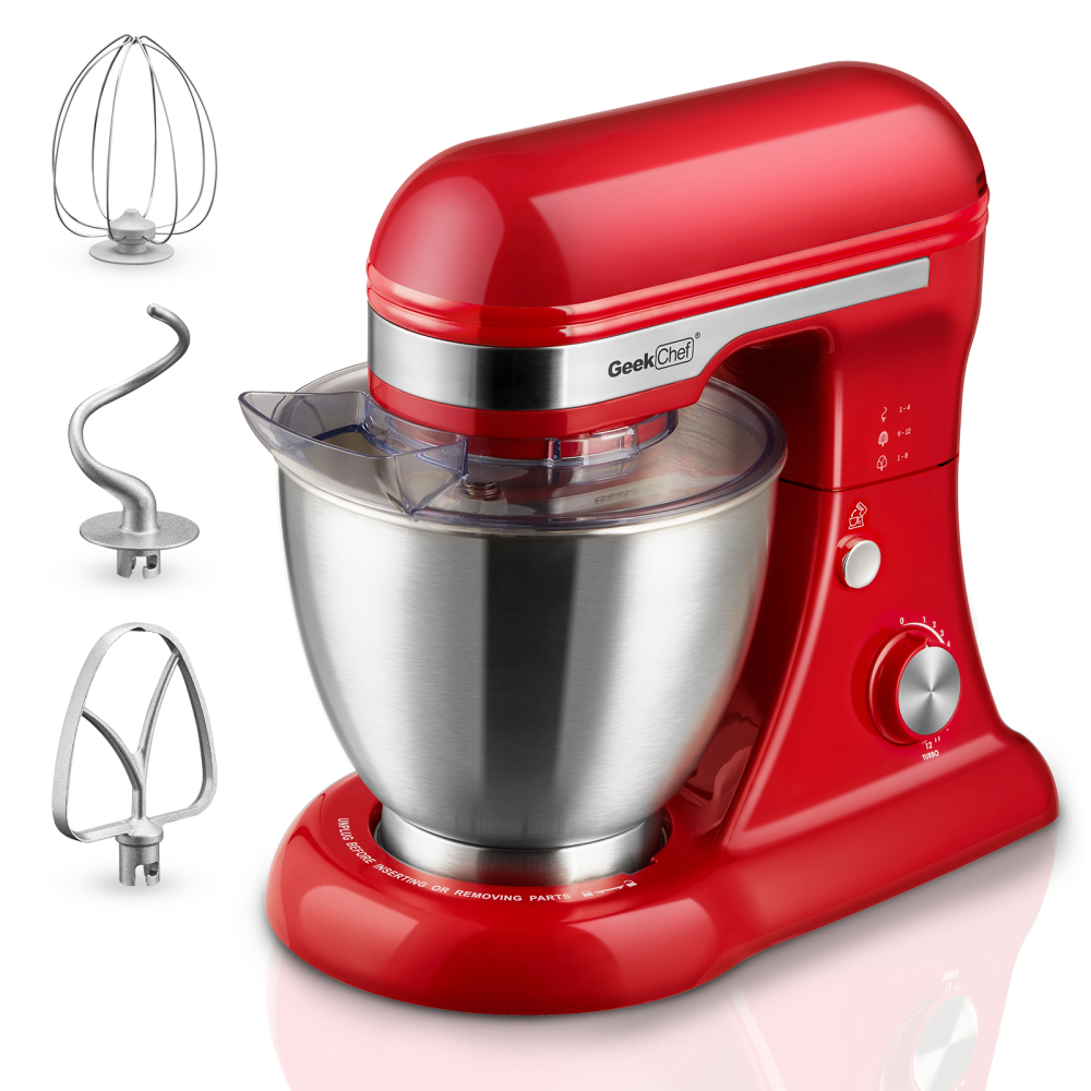 Geek Chef Electric 4.8QT Stand Mixer, 12 Speeds Tilt-head Food Mixer with Dough Hook, Whisk, Beater, Bowl, Rotary Knob for Home Kitchen